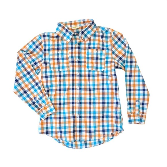 Crazy 8 orange navy blue teal button up down dress Oxford shirt boys size 10 12 - Picture 1 of 6